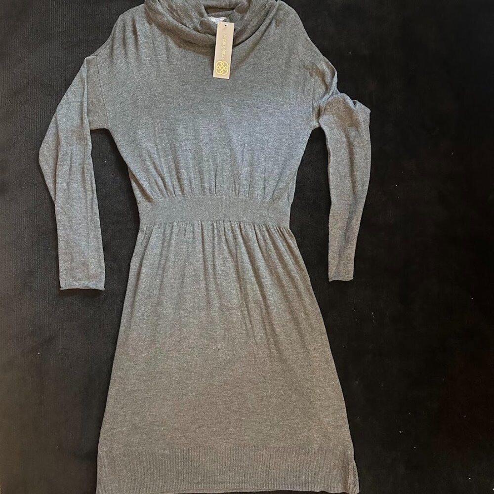 Daisy Fuentes Long Sleeve Sweater Dress Cowl Neck Cinched Waist Gray-XL- NWT